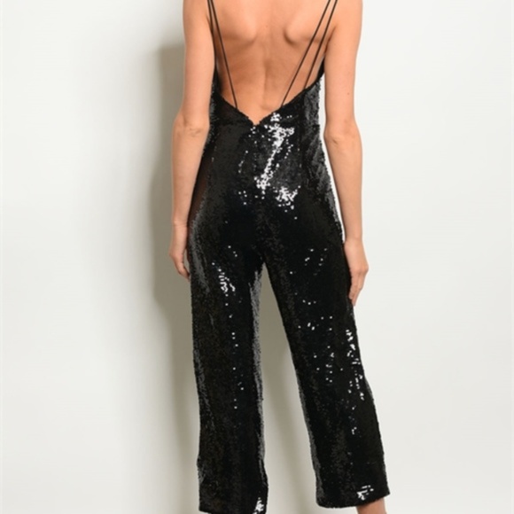 PANTS BLACK SEQUIN JUMPSUIT - Picture 2 of 2
